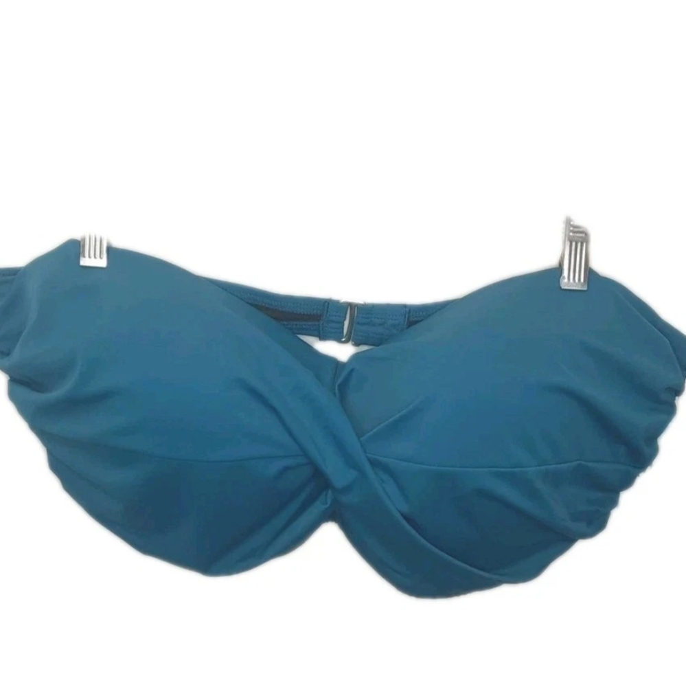 American Beach Wireless Strapless Bikini Top Woman Plus 3X Teal Twist Front Nwt